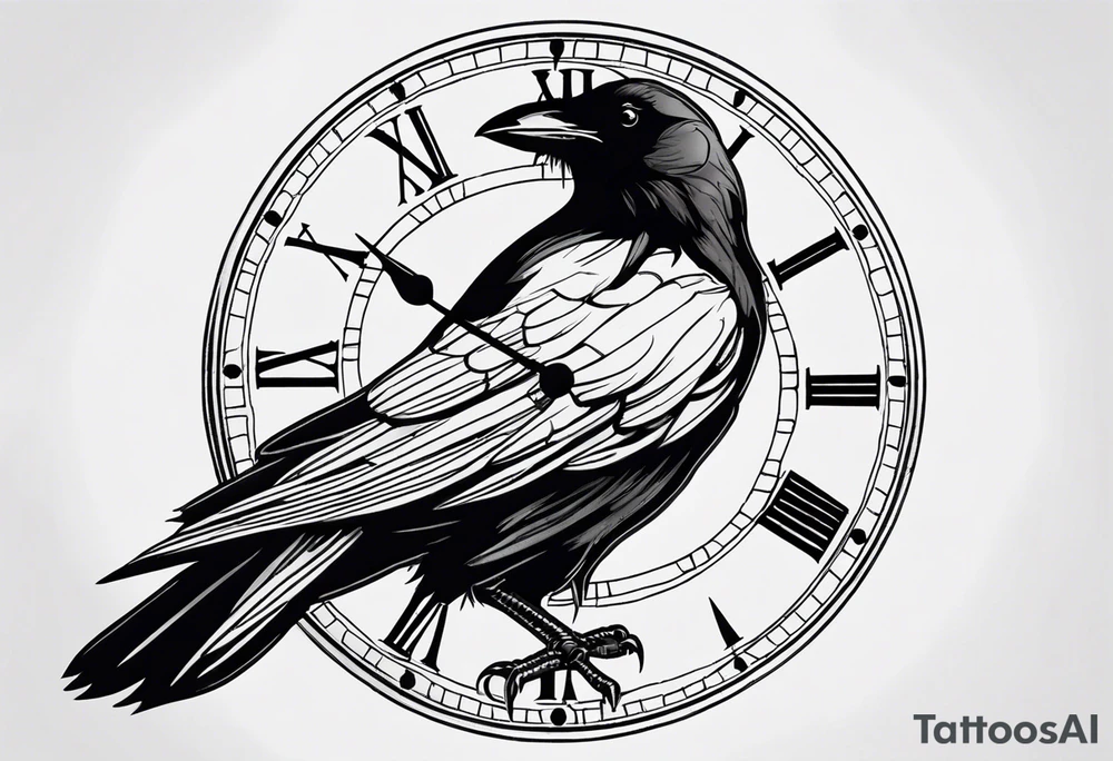 raven perched on clock tattoo idea