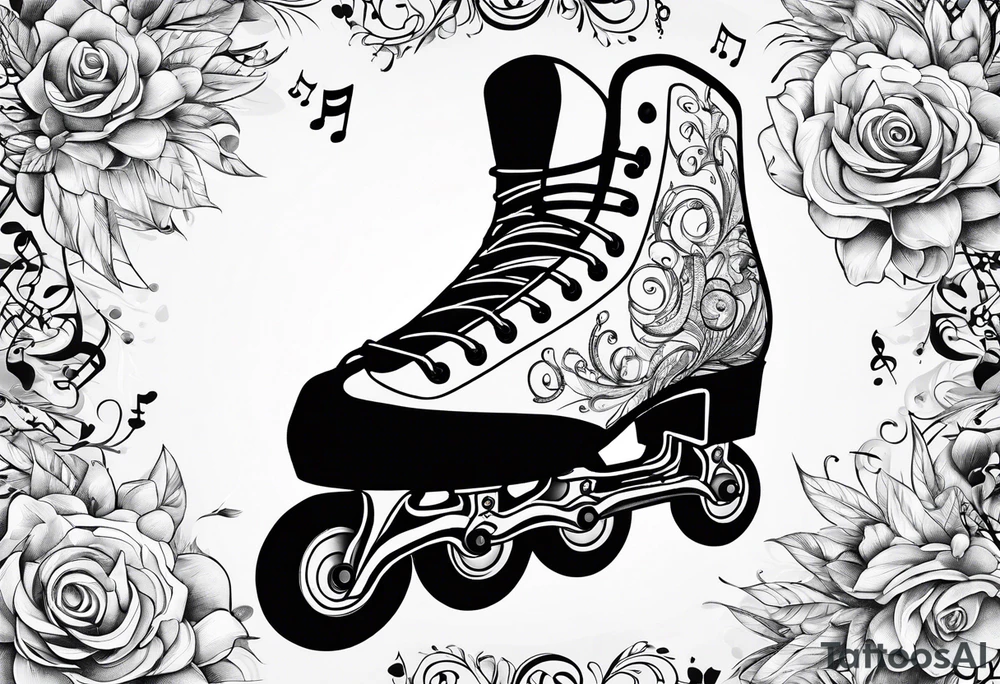Skates with music notes tattoo idea