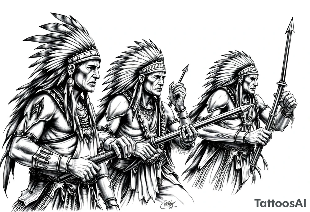 Native American warriors preparing for battle tattoo idea