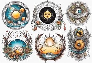 Mond und Sonne mit Eule und Wassermann tattoo idea
