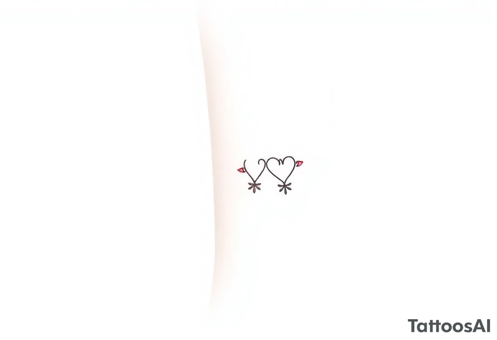 Design a very small (max 2x2 cm) tattoo for the inner wrist that subtly symbolizes lesbian identity. It should be minimal and delicate — possibly fine line or soft color. The design must be discreet yet meaningful, not instantly recognizable as LGBTQ but with layered symbolism. Think of subtle elements like intertwined female symbols, abstract sapphic references, or a hidden double meaning through nature (e.g. flowers, moons, triangles). Avoid clichés or bold pride imagery. Keep it elegant, wearable, and intimate. tattoo idea