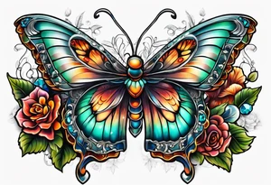 Flower chest piece, 
crystals, moth tattoo idea