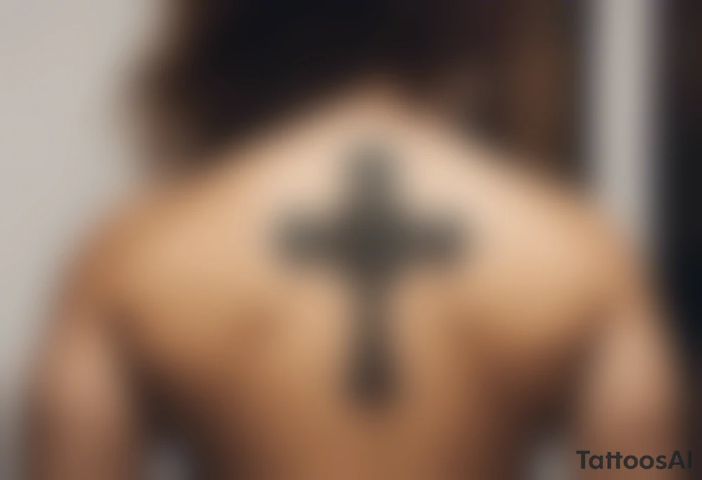 The tattoo features a Christian cross with a sharp lower end firmly planted into the ground. From the base of the cross, intricate roots extend outwards, symbolizing strength, growth, and deep roots in faith. The cross itself is adorned with intricate details, perhaps featuring Celtic or ornate patterns to add depth and texture.

On either side of the cross, two colossal dragon wings spread outwards, enveloping the cross in a protective embrace. The wings are dynamic and detailed, with scales, veins, and fine feather-like structures to convey the power and majesty of the mythical creature.

At the intersection of the cross, where the vertical and horizontal beams meet, there is a mesmerizing eyeball intricately depicted. The eye is detailed with vibrant colors and realistic shading, representing spiritual insight, watchfulness, and divine presence. tattoo idea
