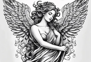 black angel with clouds in the background tattoo idea