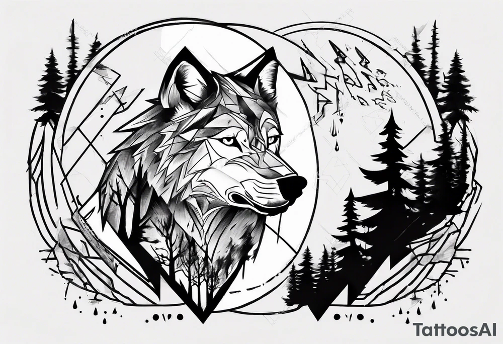 lightning over forest with wolf howling on drum tattoo idea lightning over forest with wolf howling on drum tattoo idea