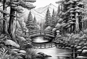 Forest with a creek and bridge tattoo idea