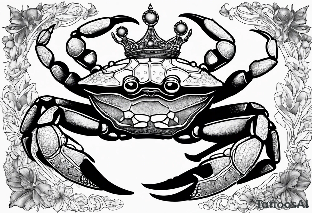 Crab wearing crown with treasure box tattoo idea