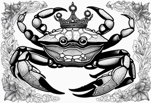 Crab wearing crown with treasure box tattoo idea