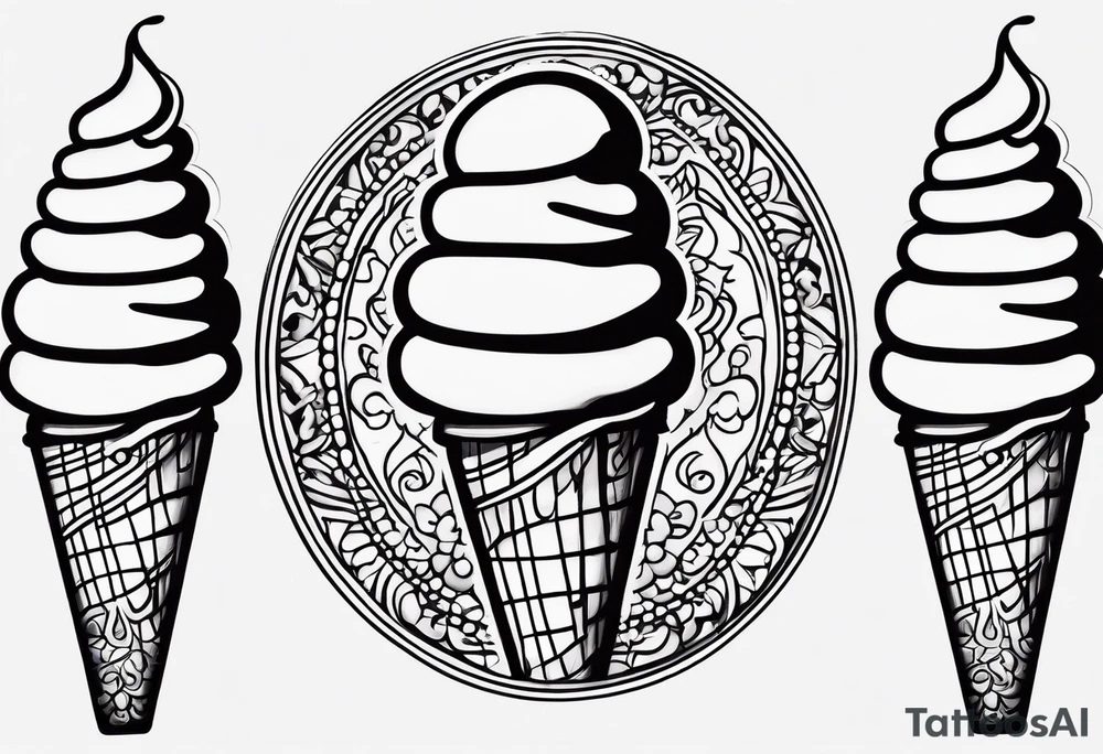 sketch chocolate chip ice cream cone with one red heart tattoo idea
