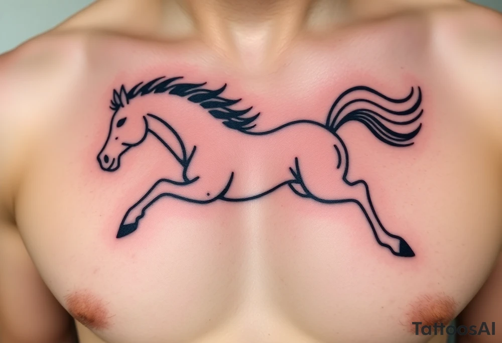 The tattoo represents a supernatural encounter with a golden horse with jet-black fur in the mountains of Choquequirao (Cusco, Peru). This mysterious, fleeting horse symbolizes strength, energy, and spiritual rebirth. It appeared at full speed, its hooves shaking the ground, its breath so powerful it drowned out all other sounds. The narrator felt no fear, only awe as the horse took a perfect curve, muscles tense, radiating power and grace. Its presence transformed the narrator, giving them the energy to complete an exhausting trek and leaving them with a profound connection to something greater. The tattoo aims to capture the essence of this moment: strength, speed, beauty, and the spirit of the mountain. tattoo idea