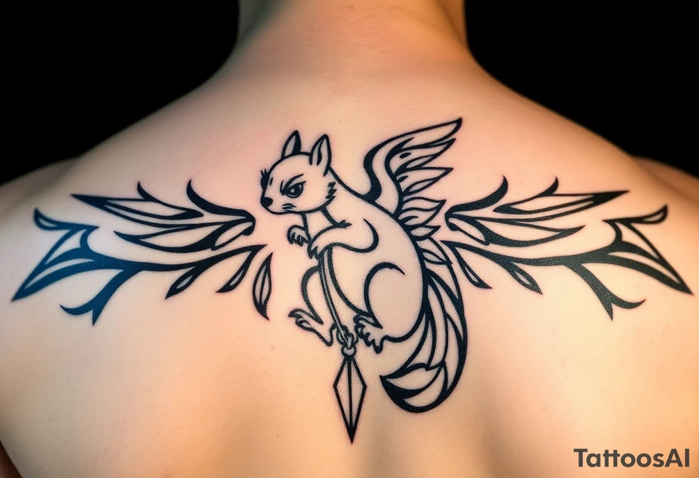 Angel squirrel with a small silver necklace tattoo idea