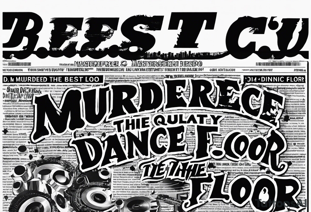 Ripped newspaper design for hand tattoo with headline “dj murdered the dance floor”. newspaper front page Article about best dj in raleigh nc tattoo idea
