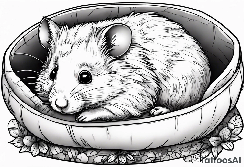 A black hamster sleeping in his bed tattoo idea