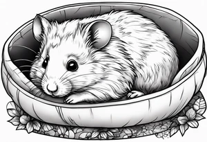 A black hamster sleeping in his bed tattoo idea