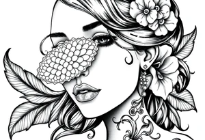 Fortuna as a beautiful woman with covered eyes by some material. She holds a scale tattoo idea