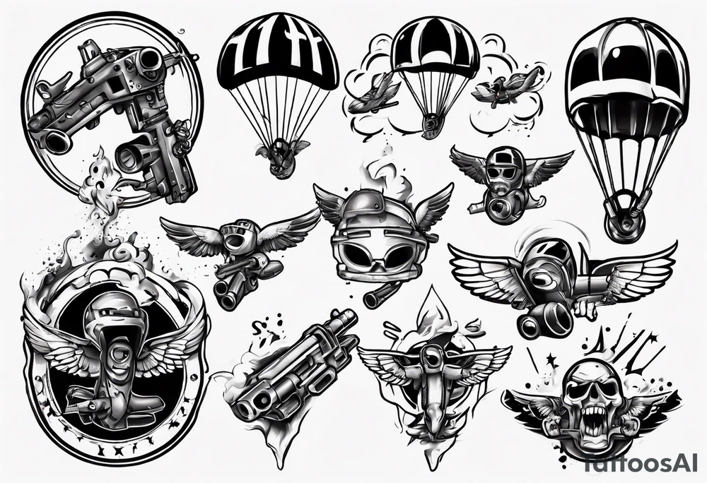 skydiving and shooting guns tattoo idea