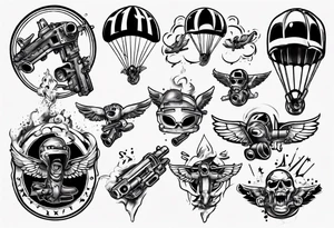skydiving and shooting guns tattoo idea