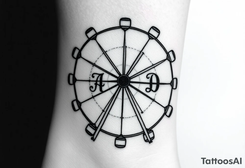 Can you create a  Ferris wheel in a very minimalist way with each of our initials? Those would be for a tattoo and our initials  are for : Carmen , Andrea , Duanny and Mario tattoo idea