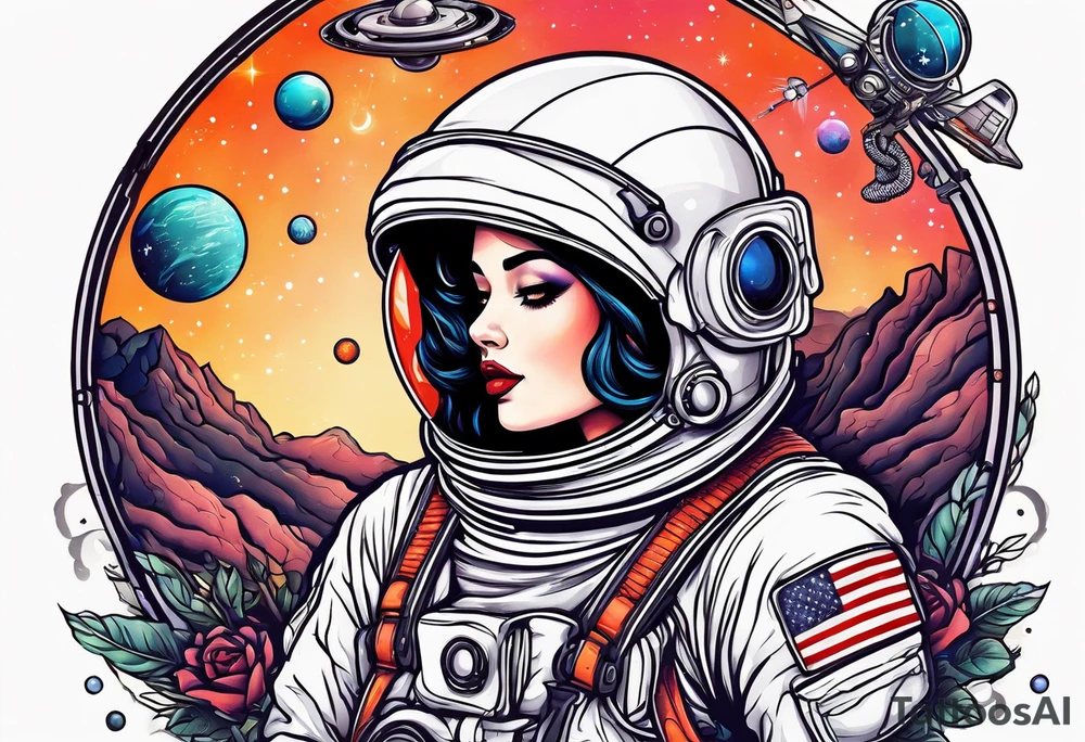 Astronaut pinup girl tattoo idea