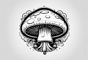 thin mushroom rocketship with fire coming out the bottom bursting out of bubble tattoo idea