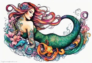 Mermaid with octopus tentacles instead of fish tail pinup style full color tattoo idea