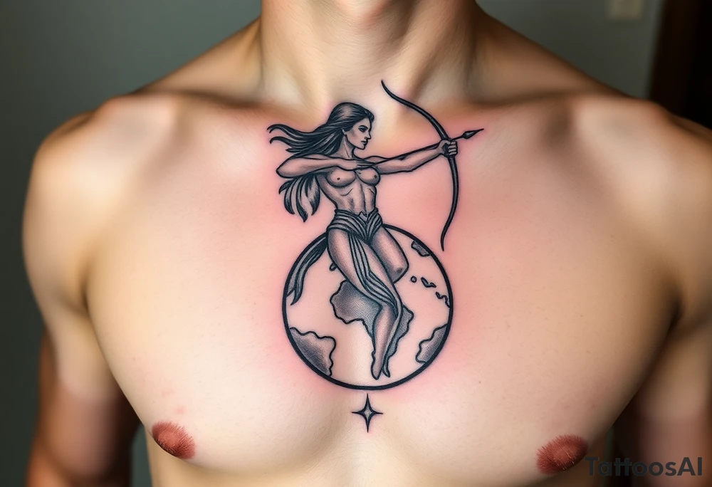 Sagittarius form hovering over the world tattoo idea