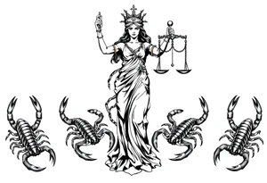 The figure of Lady Justice next to two Scorpions tattoo idea