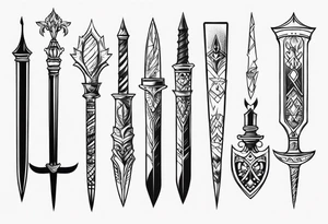 theme daggers and stilletos different designs tattoo idea