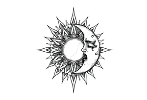 celestial sun and moon embrace with constellation patterns tattoo idea