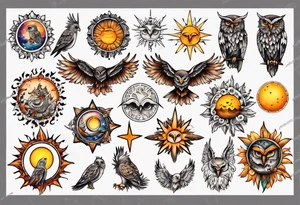 Eule und sonne tattoo idea