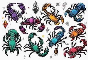 background that represents game development and designs with a scorpion make it magical, and cute tattoo idea