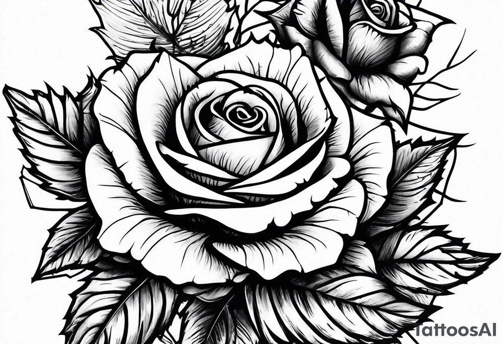 Foliage arm sleeve that has barbed wire that turns into rose thorns tattoo idea