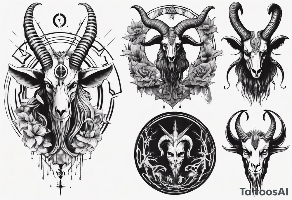 Baphomet full sleeve high contrast human like tattoo idea Baphomet full sleeve high contrast human like tattoo idea