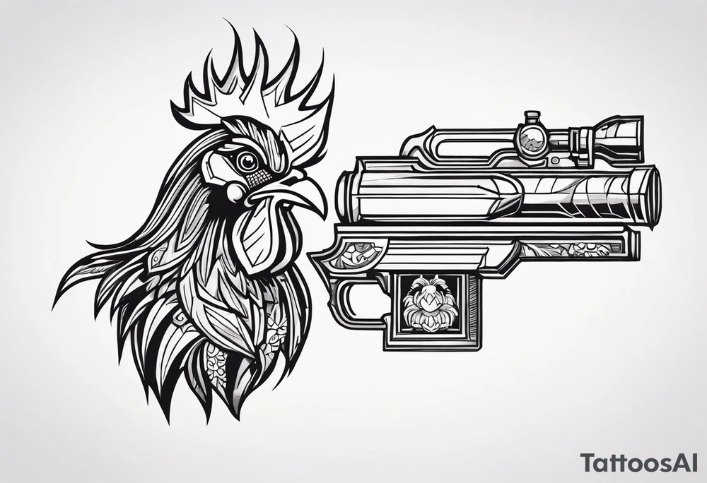 rooster cartoon holding big gun tattoo idea