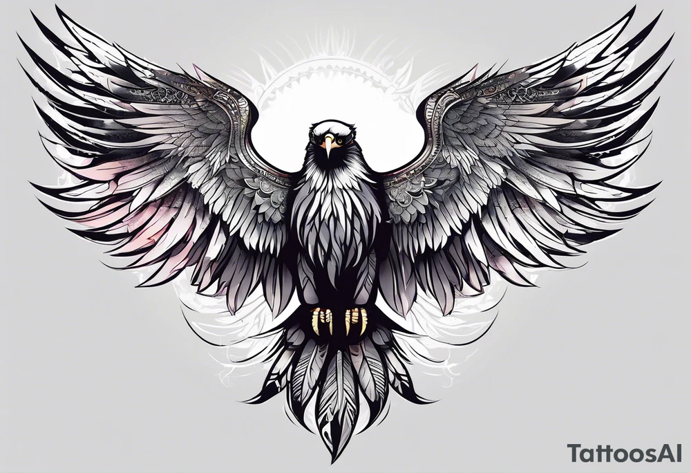 condor wings spread upper back tattoo idea
