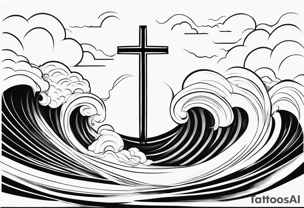 Cross, wave, thunderbolt tattoo idea