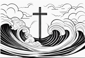 Cross, wave, thunderbolt tattoo idea