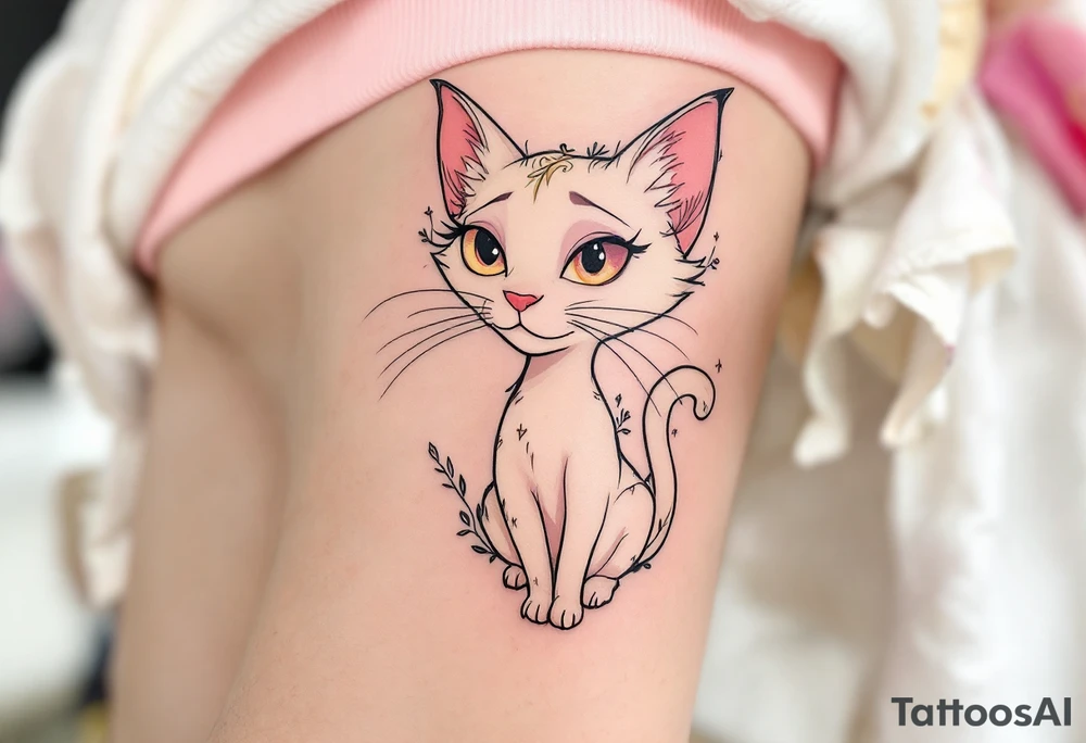 This tattoo of Marie in creamy white with pink details is pure The Aristocats magic. tattoo idea
