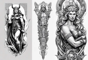 GREEK GODess thor STATUE
ARM SLEEVE 
REALISTIC tattoo idea