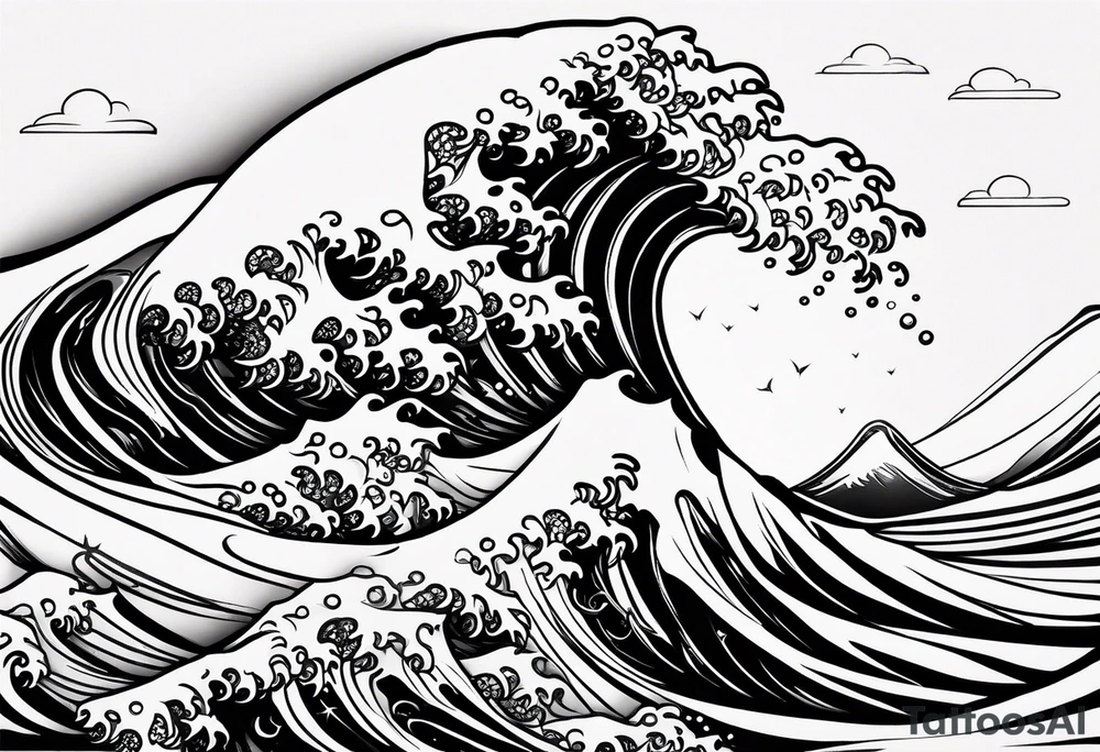 Single line ocean wave tattoo idea