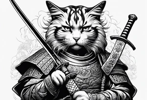 Samurai cat holding a sword tattoo idea