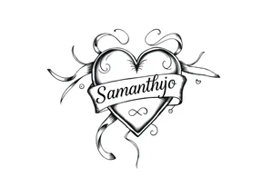 heart with flowing ribbons with the name Samantha Jo tattoo idea