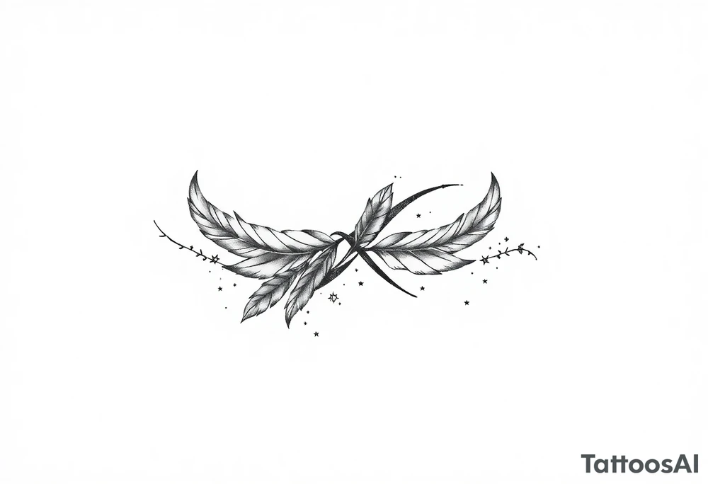 infinity symbol woven with floating feathers and stardust tattoo idea