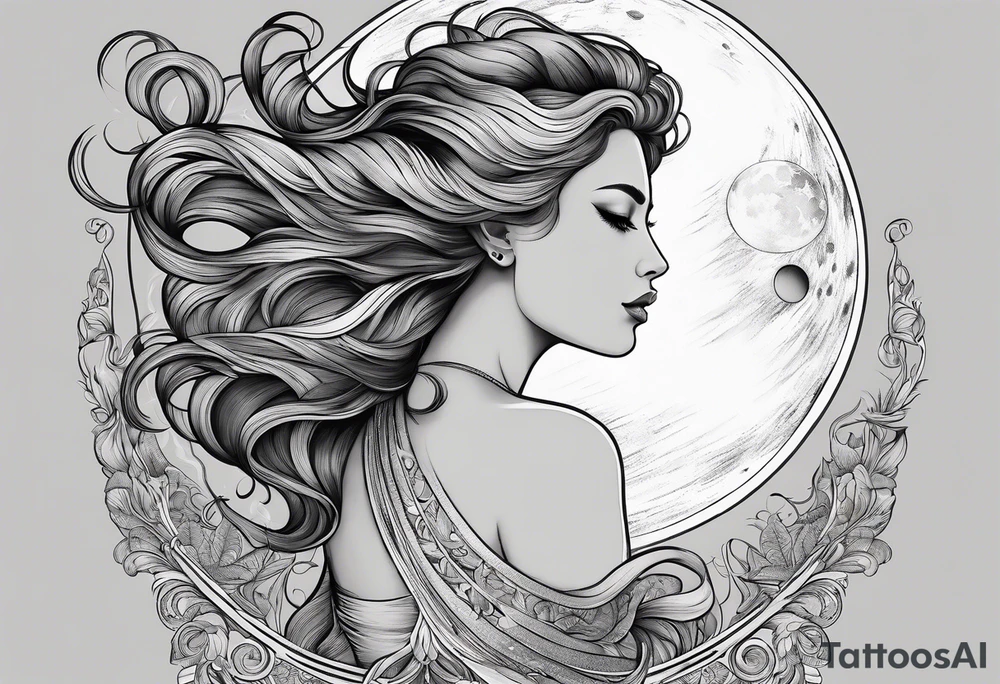 The moon depicted as a female figure tattoo idea