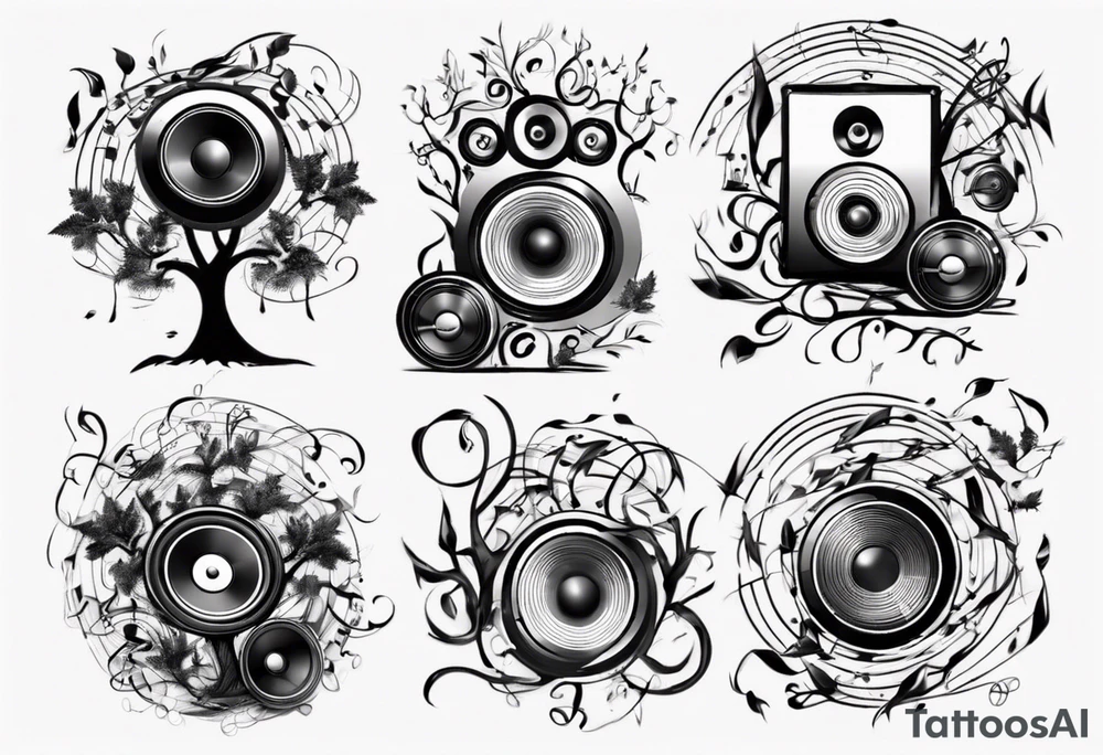music speaker note tree stave DJ tattoo idea