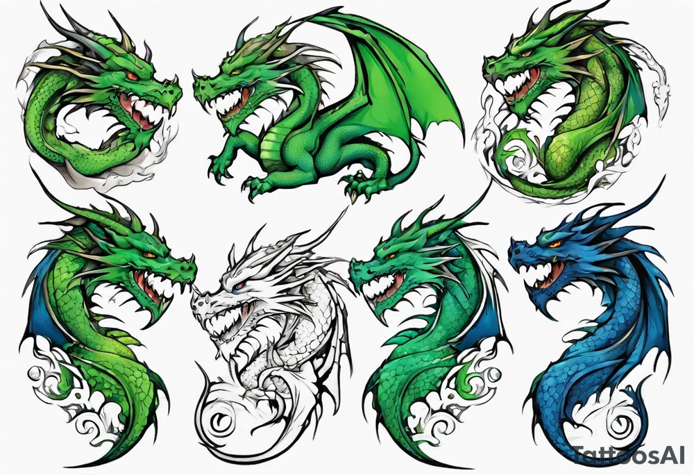 dragon half blue half green tattoo idea