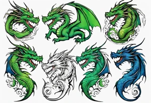 dragon half blue half green tattoo idea