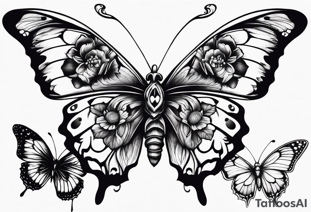 reincarnation, butterfly, skull tattoo idea