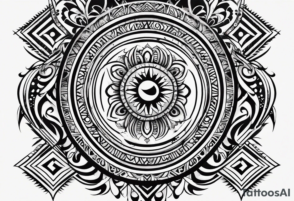 Simple vertical line work with tribal elements (for the bicep area) tattoo idea