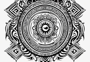Simple vertical line work with tribal elements (for the bicep area) tattoo idea